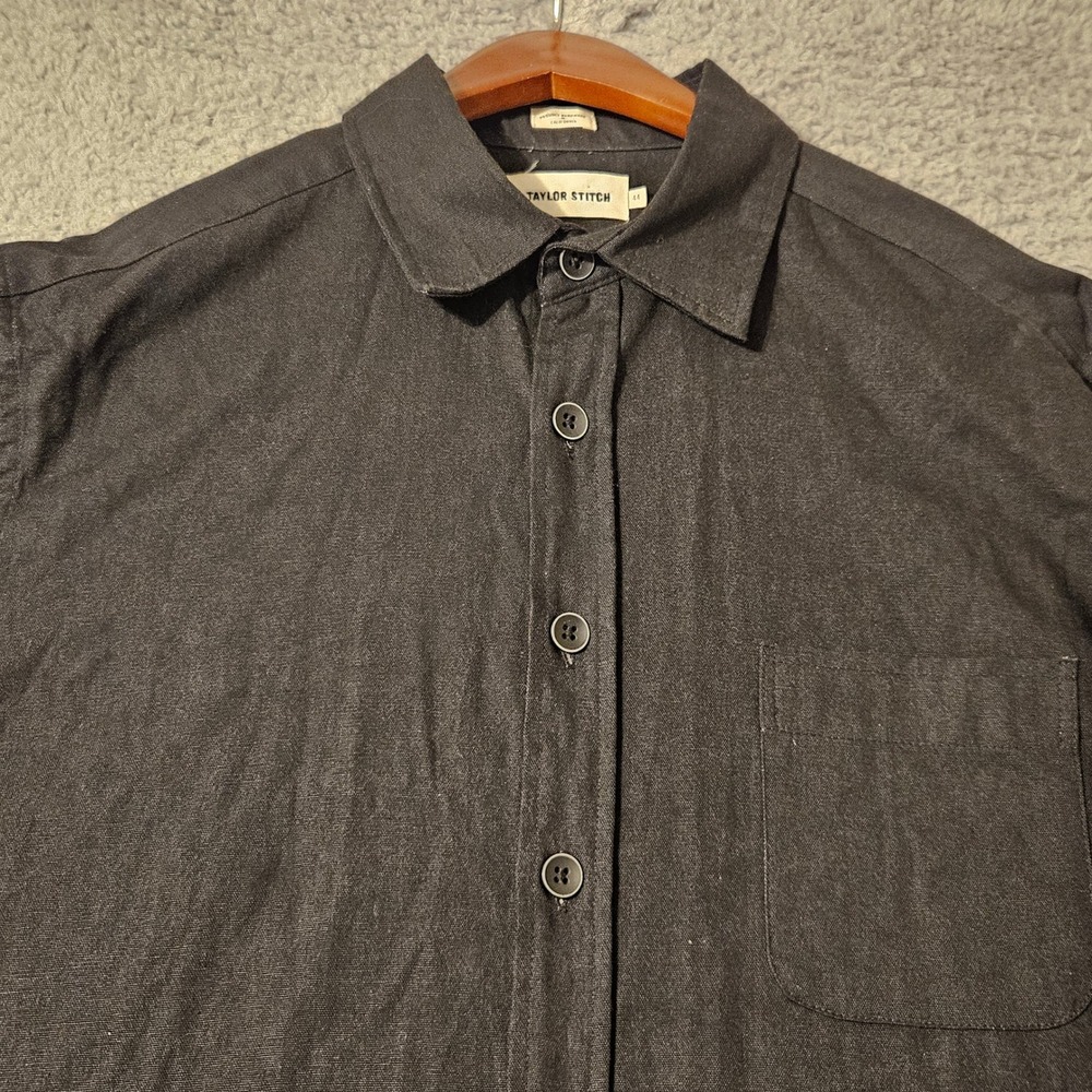 Taylor Stitch Mens Black Canvas Button Down Shirt Size 44 XL Made in California - Picture 3 of 7